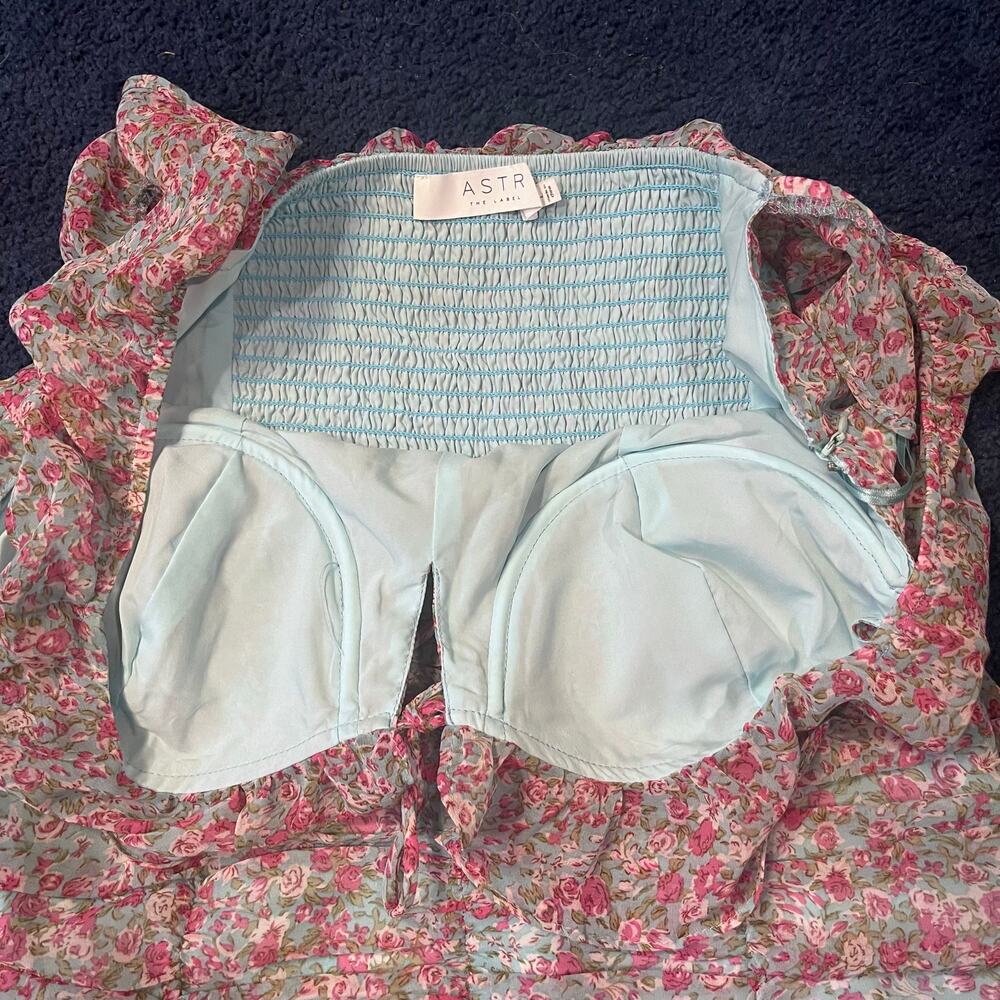 Anthropologie ASTR the Label S Floral Ruched Ruffle Mini Dress Milkmaid Coquette - Picture 8 of 12